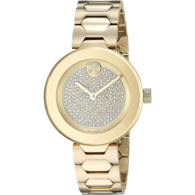 Pre-owned Movado Bold Crystal Pave Yellow Gold Tone Bracelet 32mm Trend Watch 3600492