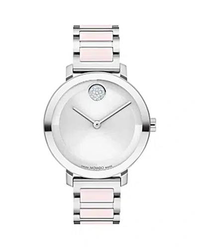 Movado Women's Swiss Bold Evolution 2.0 Blush Ceramic & Stainless Steel Bracelet Watch 34mm In Silver/pink