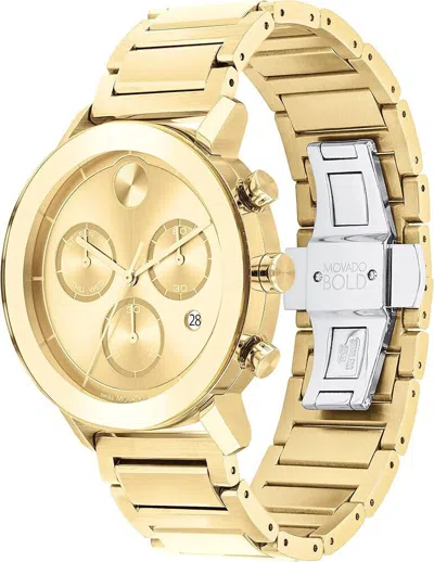Pre-owned Movado Bold Evolution 42mm Gold Tone Gold Dial Quartz Men Watch 3600811