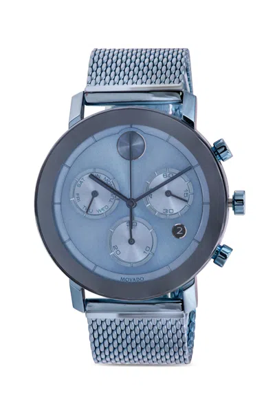 Pre-owned Movado Bold Evolution Chronograph Blue Mesh Mens Watch 3600759