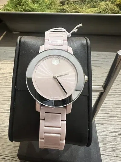 Pre-owned Movado Bold Evolution Swiss Quartz Pink Ceramic Ladies Watch 3600709