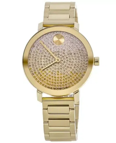 Pre-owned Movado Bold Evolution Yellow Gold-tone Crystal Pave Women's Watch 3600931