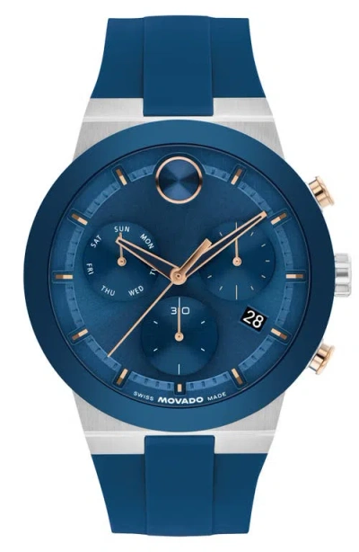 Movado Bold Fusion Chronograph Silicone Strap Watch, 44.5mm In Blue
