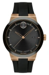 Movado Men's Swiss Fusion Bold Black Silicone Strap Watch 42mm In Black/bronze