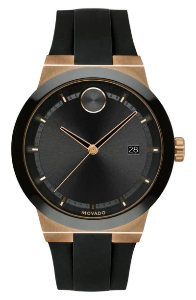 Movado Men's Swiss Fusion Bold Black Silicone Strap Watch 42mm In Black/bronze