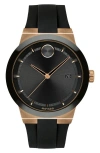 Movado Bold Fusion Silicone Strap Watch, 42mm In Black/rose Gold