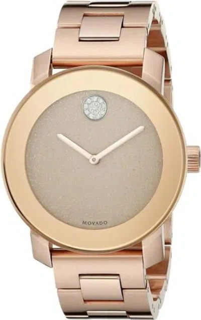 Pre-owned Movado Bold Glitter Dial Rose Gold Ip Stainless Steel Womens Swiss Watch 3600335