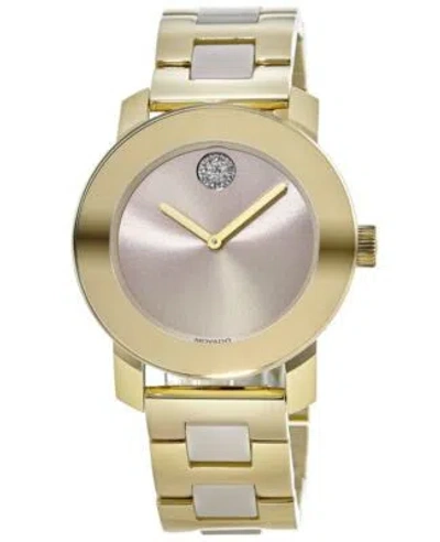 Pre-owned Movado Bold Gold Tone Ceramic Beige Dial Women's Watch 3600640