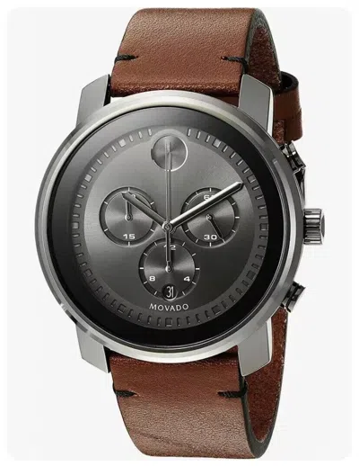 Pre-owned Movado Bold Men's Chronograph Brown Leather Strap Watch 3600367