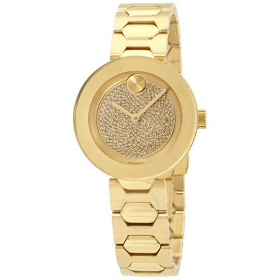 Movado Bold Pave Crystal Dial Ladies Watch 3600492 In Champagne / Gold / Gold Tone / Yellow