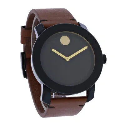 Pre-owned Movado Bold Series Black Ion Stainless Brown Strap Quartz Mens Watch 3600305
