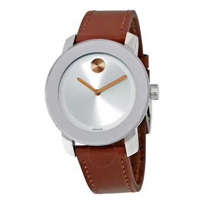 Movado Bold Silver Dial Cognac Leather Ladies Watch 3600379 In Metallic