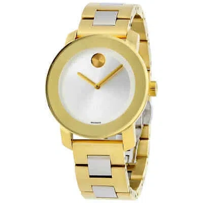 Pre-owned Movado Bold Silver Dial Yellow Gold Pvd Ladies Watch 3600129