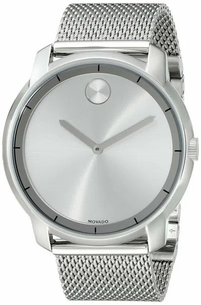 Pre-owned Movado Bold Silver Tone Mesh Bracelet 44mm Slim Mens Watch 3600260
