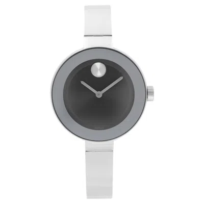 Pre-owned Movado Bold Stainless Steel Black Dial Ladies Quartz Watch 3600424