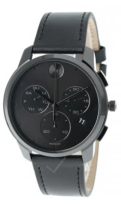 Pre-owned Movado Bold Thin 42mm Chrono Black Dial Leather Men's Watch 3600632