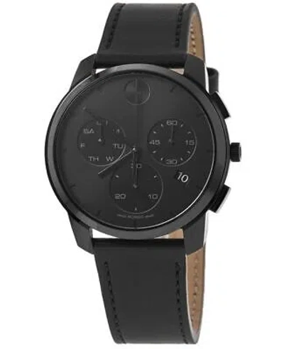 Pre-owned Movado Bold Thin Chronograph Quartz Black Dial Leather Men's Watch 3600835