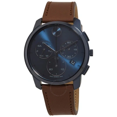 Movado Bold Thin Chronograph Quartz Blue Dial Men's Watch 3600834 In Blue / Cognac