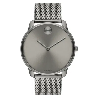 Pre-owned Movado Bold Thin Grey Dial Stainless Steel Mesh Band 42mm Gunmetal Watch 3600599