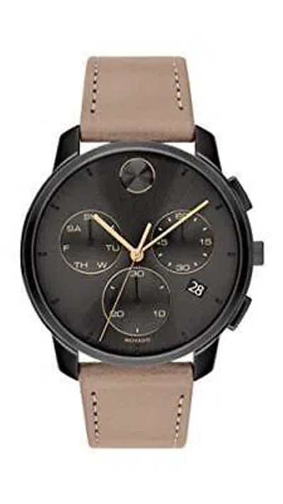Pre-owned Movado Bold Thin Men Swiss Qtz Chrono Steel Leather Strap Casual Watch 3600719