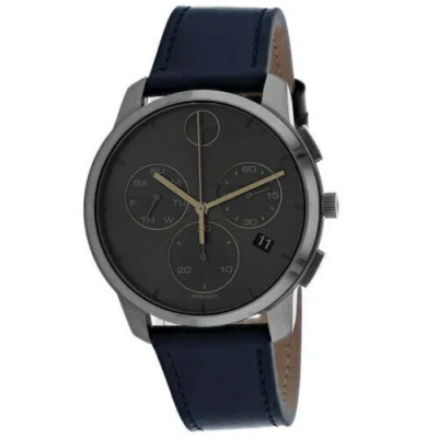 Pre-owned Movado Bold Thin Men Swiss Qtz Chrono Steel Leather Strap Casual Watch 3600720
