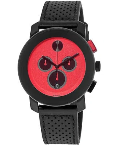 Pre-owned Movado Bold Tr90 Red Dial Leather Strap Men's Watch 3600765