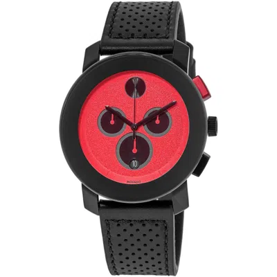 Movado Bold Tr90 Red Dial Leather Strap Men's Watch