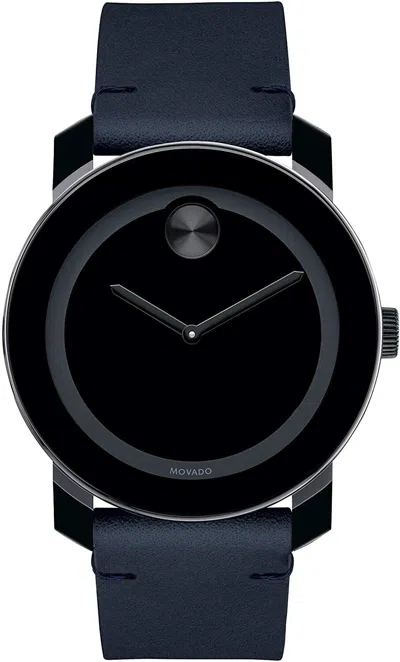Pre-owned Movado Bold Tr90 Trend Navy Blue Leather Black Men's 3600583 Watch