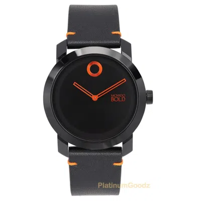 Pre-owned Movado Bold Trend Impuls Black Dial Black Leather Strap Watch