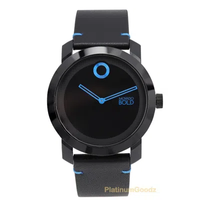 Pre-owned Movado Bold Trend Impuls Black Dial Black Leather Strap Watch