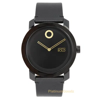 Pre-owned Movado Bold Trend Impuls Black Dial Black Leather Strap Watch