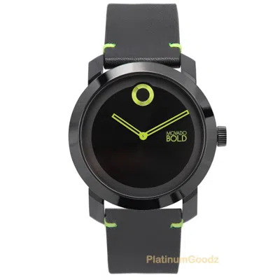 Pre-owned Movado Bold Trend Impuls Black Dial Black Leather Strap Watch