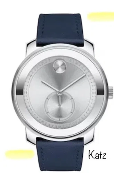 Pre-owned Movado Bold Trend Silver Dial Blue Leather Strap Men's Swiss Watch 3600769