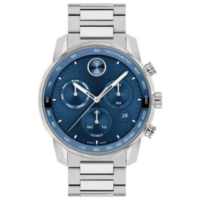 Movado Men's Bold Verso Silver-tone Stainless Steel Bracelet Watch 44mm In Blue