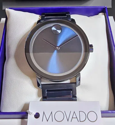 Pre-owned Movado Bold Watch Deep Blue Case, Hands, Bracelet & Sunray Dial 3600510