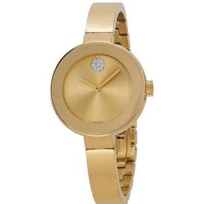 Movado Bold Yellow Gold Tone Crystal Bangle Women's Watch 3600201