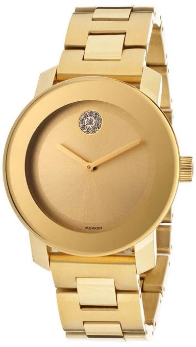Pre-owned Movado Bold Yellow Gold Tone Crystal Bracelet 36mm Watch 3600104