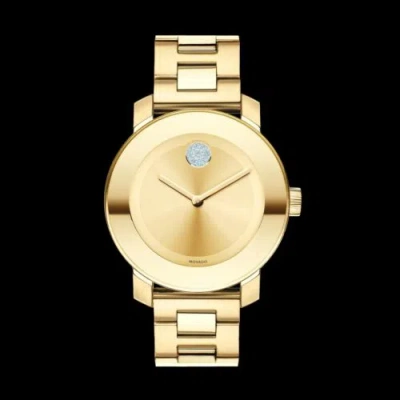 Pre-owned Movado Bold Yellow Gold Tone Swarovski Crystal Dial Women's Watch 3600104