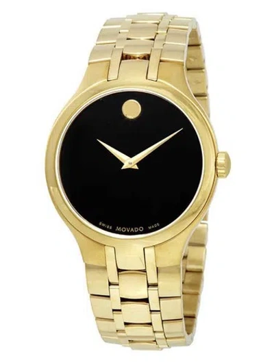 Pre-owned Movado Brand  Black Dial Yellow Gold Pvd Men's Watch 0607227