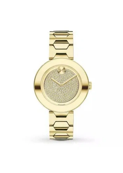 Pre-owned Movado Brand  Bold 3600492 Gold Stainless Steel Pave Dial Women's Watch