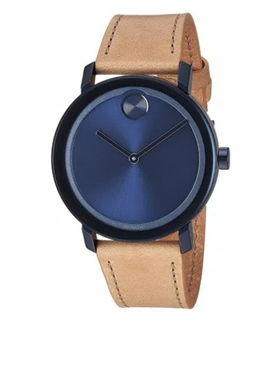 Pre-owned Movado Brand  Bold 40mm Men's Tan Leather Strap Watch 3600505