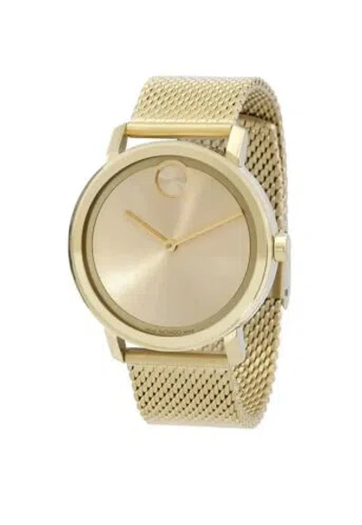 Pre-owned Movado Brand  Bold Evolution Men's Gold Dial Gold Mesh Band Watch 3600791