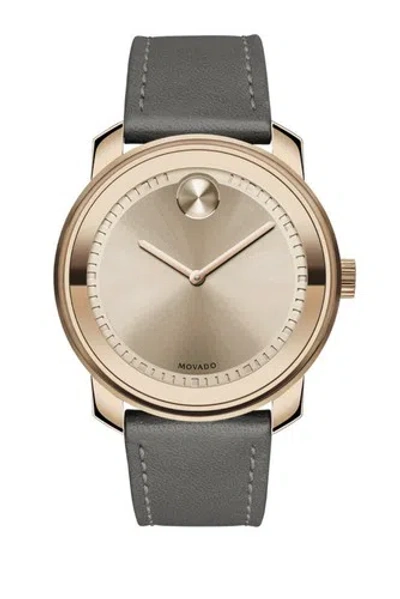 Pre-owned Movado Brand  Bold Men's 42mm Bronze Dial Gray Leather Strap Watch 3600672
