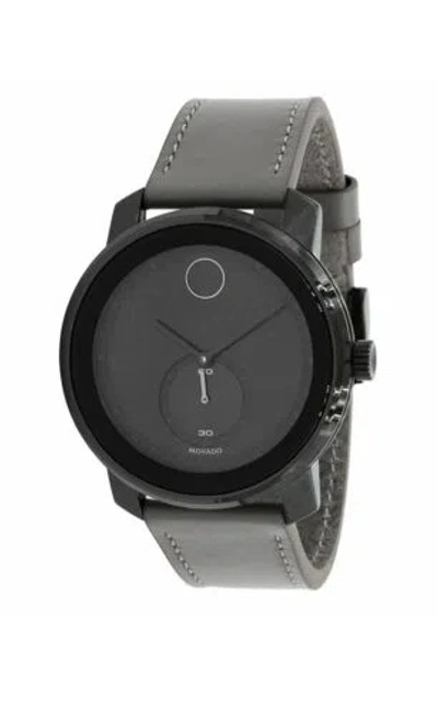 Pre-owned Movado Brand  Bold Men's Black Dial Gray Leather Strap Watch 3600770