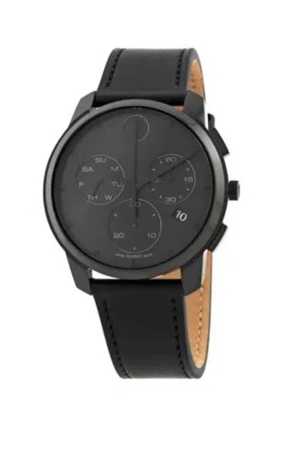 Pre-owned Movado Brand  Bold Men's Black Dial Leather Band Chronograph Watch 3600835