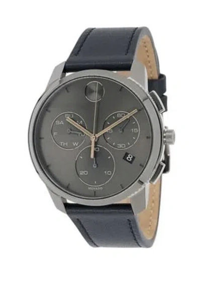 Pre-owned Movado Brand  Bold Men's Grey Dial Navy Leather Band Chrono Watch 3600720
