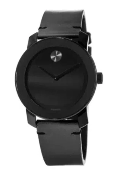 Pre-owned Movado Brand  Bold Men's Tr90 Black Dial Black Leather Strap Watch 3600306