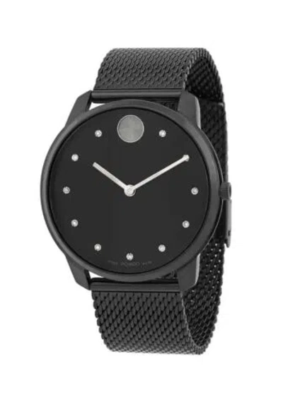 Pre-owned Movado Brand  Bold Thin Men's Black Ion Plated Stainless Steel Watch 3600904