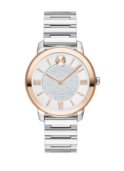 Pre-owned Movado Brand  Bold Women's Crystal Dial Rose Gold 32mm Watch 3600773