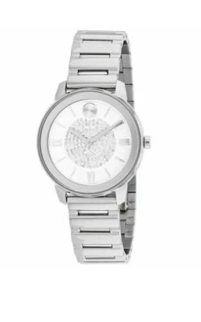 Pre-owned Movado Brand  Bold Women's Crystal Pave Dial Stainless Steel Watch 3600658